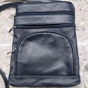 Navy Blue Faux Leather Small Crossbody Bag with‎ Silver Hardware